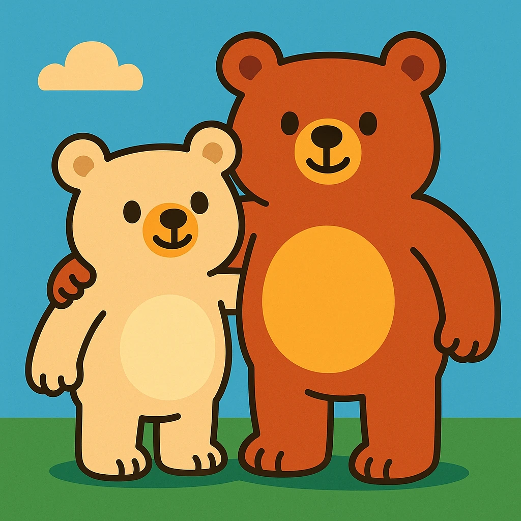 bubu and dudu bear, cute cartoon bears, together, friendly, simple background emoji
