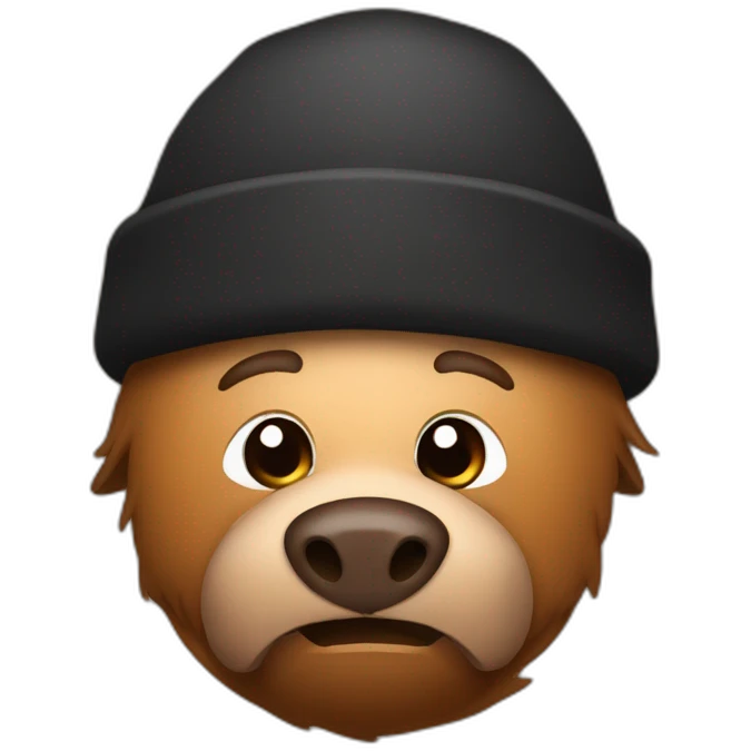 fullface brown boar tired of life with stubble with a winter hat black color emoji