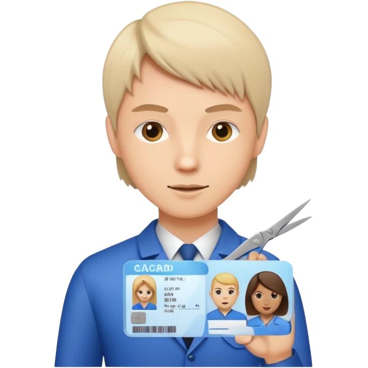 Scissors cutting an ID card in 2 parts.hyper realistic emoji
