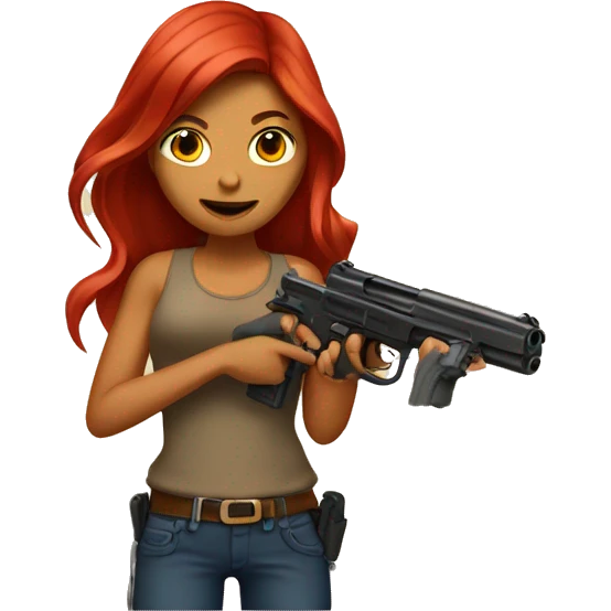Tan girl with long red hair holding a gun emoji