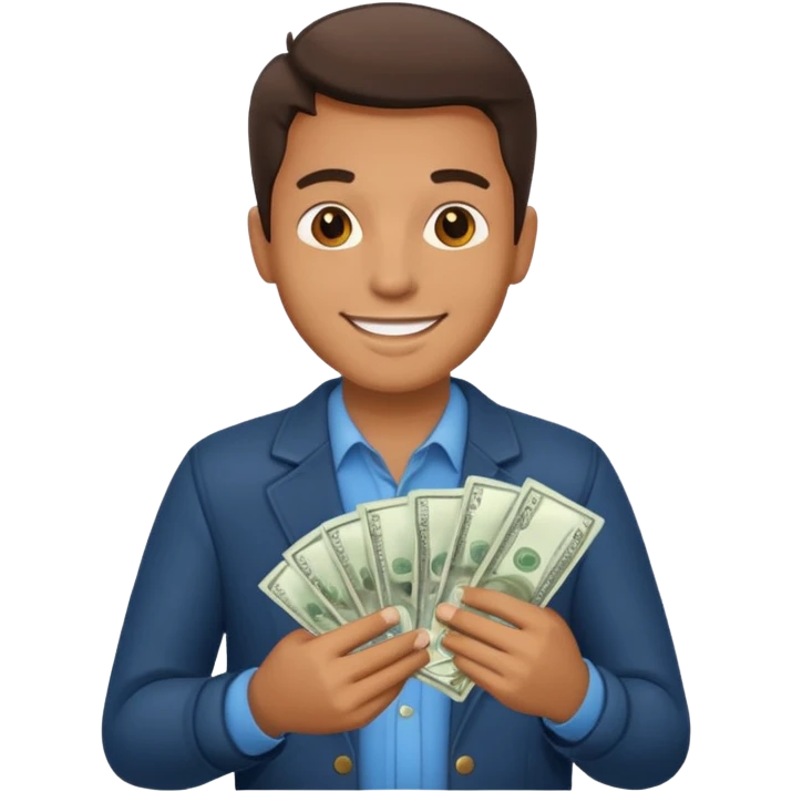 an American man with money in his hands, wearing regular clothes emoji