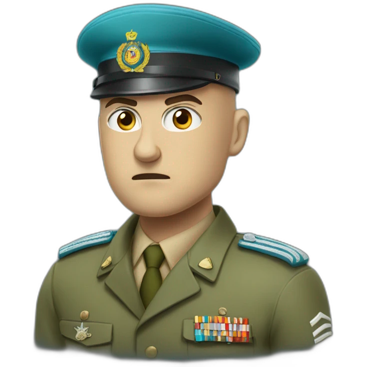 Bald white angry furious serious military man with khaki israel defense forces uniform and cyan beret emoji