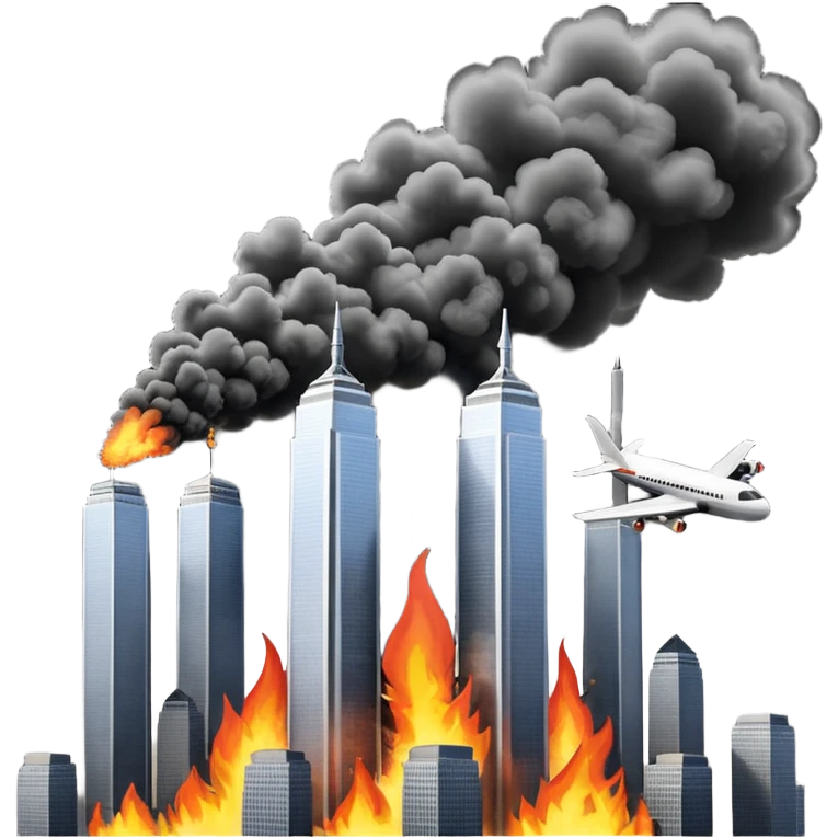 Make a sticker for what happend in New York towers on 9/11 make it 3d with the airplane hitting them  emoji