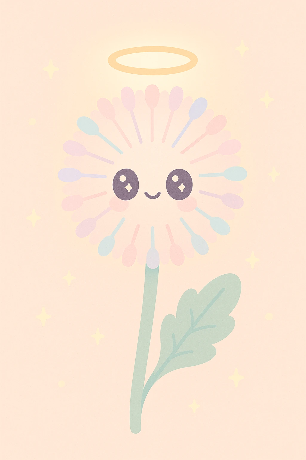 a dandelion with a halo and a golden glow emoji
