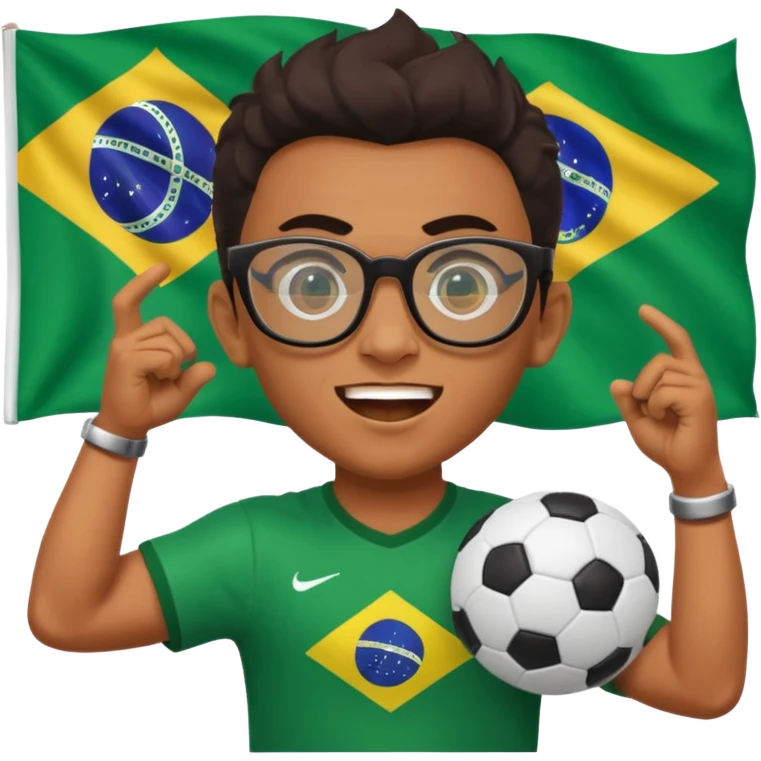 make an guy called pedro who is dancing with a football and playing brazzilian phonk and hee has glasses and is and make it look like hes listening to brazzilian phonk so it has a brazil flag and text saying phonk on it and give him demon laser eyes phonk demon tuff boii  sus phonk brazilo! emoji
