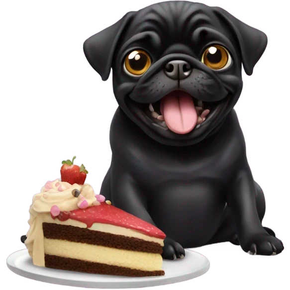 Black pug eating cake emoji