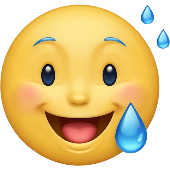 Emoji, yellow round laughing face, blue tears of joy on it  emoji