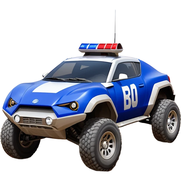 Star Wars’s Range trooper’s police evil darkly night blue Dirty and dented Local Motors Rally Fighter off road race car hot rod meets 2013 scion fr-s trophy truck-style basher flying down a dusty road catching everything (silver wheels) emoji