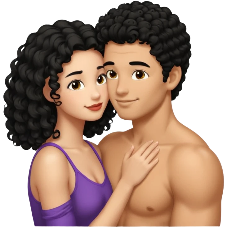 a strong man with straight short black hair kissing a shorter girl with long black curly hair emoji