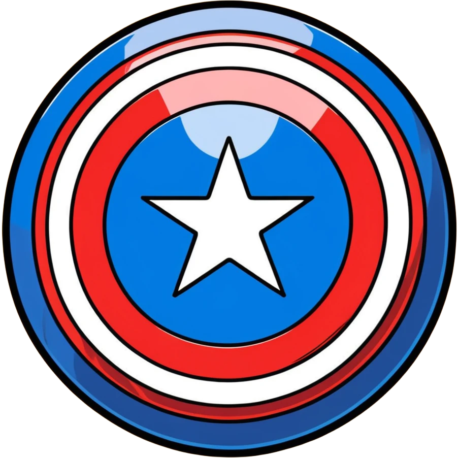 Captain America shield, red and blue colors only, metallic effect emoji