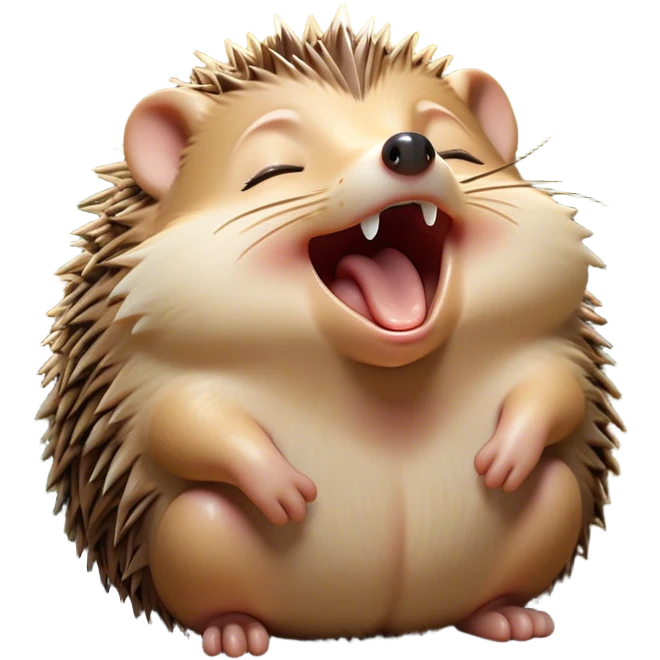 Cinematic Silly Yawning Hedgehog Portrait Emoji, Head tilted with a dramatic, wide-open yawn revealing a tiny, adorable snout and droopy quills, with sleepy, half-closed eyes, Simplified yet irresistibly cute features, highly detailed, glowing with a soft, cozy woodland light, high shine, relaxed yet humorously expressive, stylized with a dash of whimsical forest charm, soft glowing outline, capturing the essence of a drowsy yet endearing hedgehog that appears ready to stretch and yawn its way into your heart! emoji