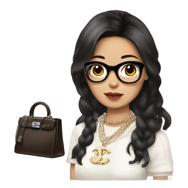 Realistic Dark hair Chanel Asian Girl with Birkin bag and Chanel necklace emoji