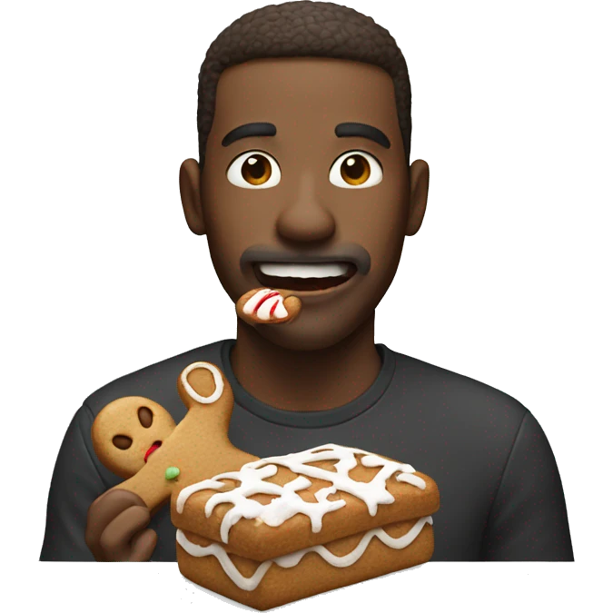 Man eats gingerbread man emoji