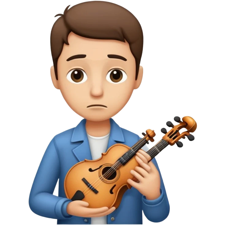 sad musician looking up with a thoughtful expression, holding an instrument emoji