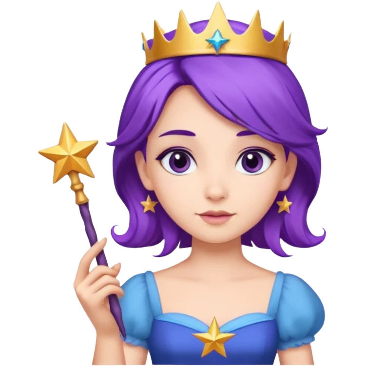 Princesses with Magic Wand in Purple Hair, blue dress emoji