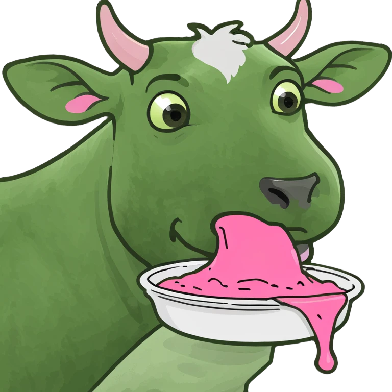 Cow eating pink slop emoji