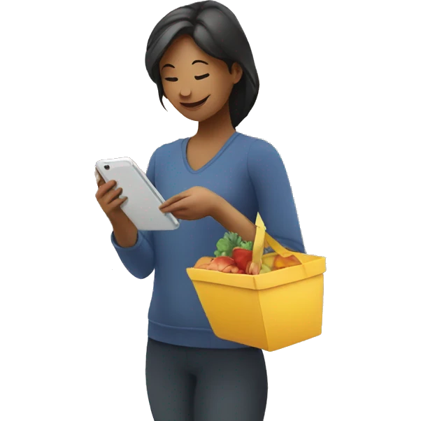 an image representing customer placing a grocery order on a mobile device emoji