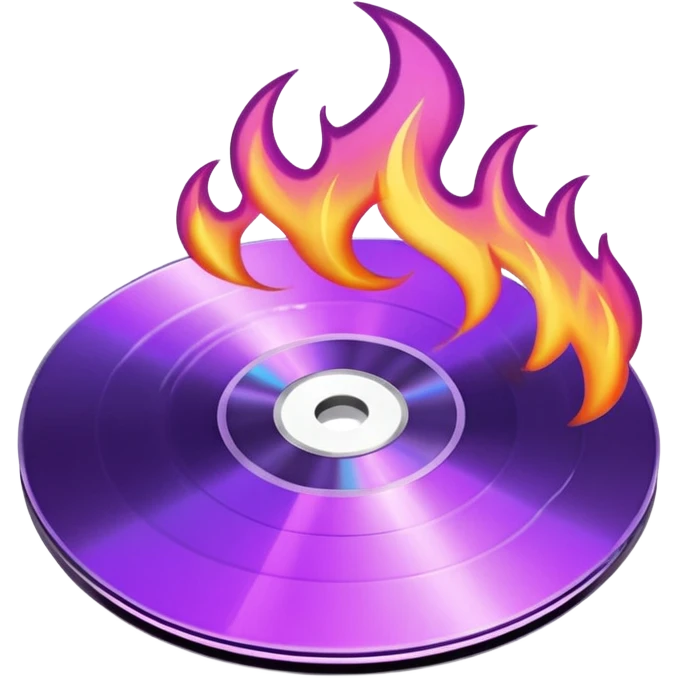 A minimalist CD disc with a subtle fire design, purple flames emoji