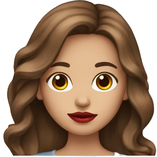 A girl with long brown hair holds a laptop Red lips emoji