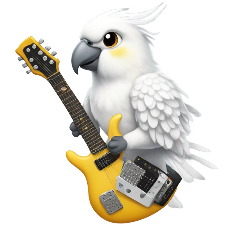 White cockatiel playing electro guitar emoji