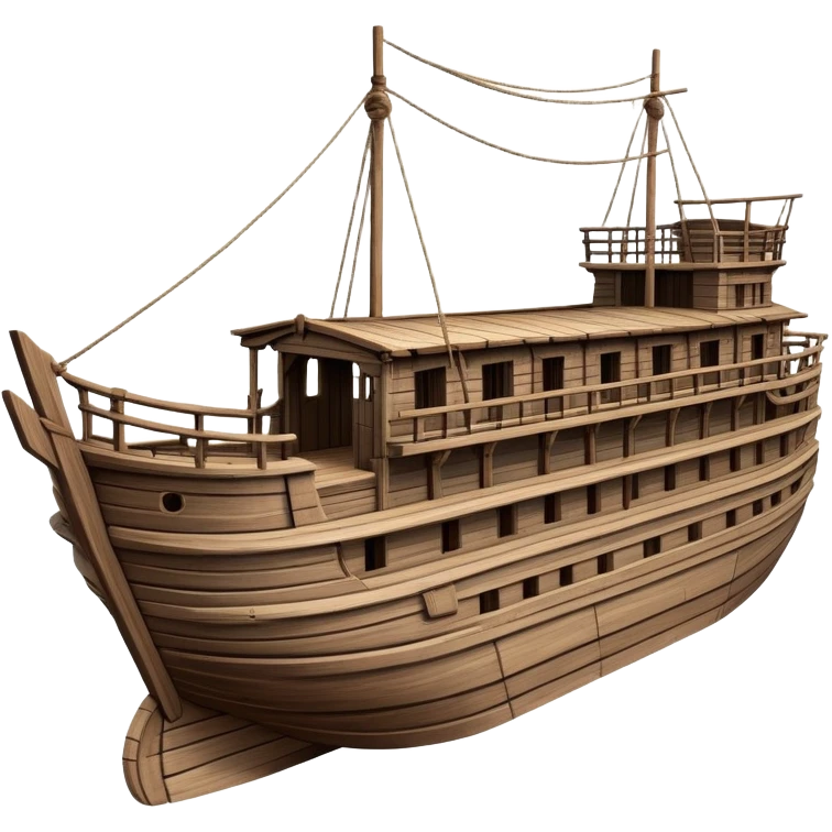 Massive wooden ship ark, empty deck, wide structure, detailed planks and beams, no animals emoji
