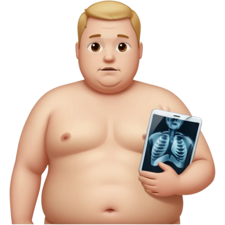 fat shirtless man with x ray of person inside of him emoji