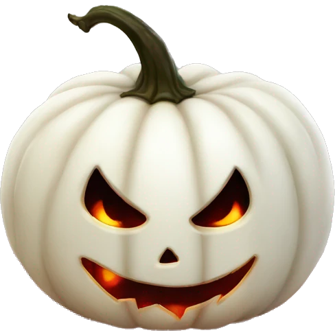 Halloween white pumpkin, red glow, evil emoji
