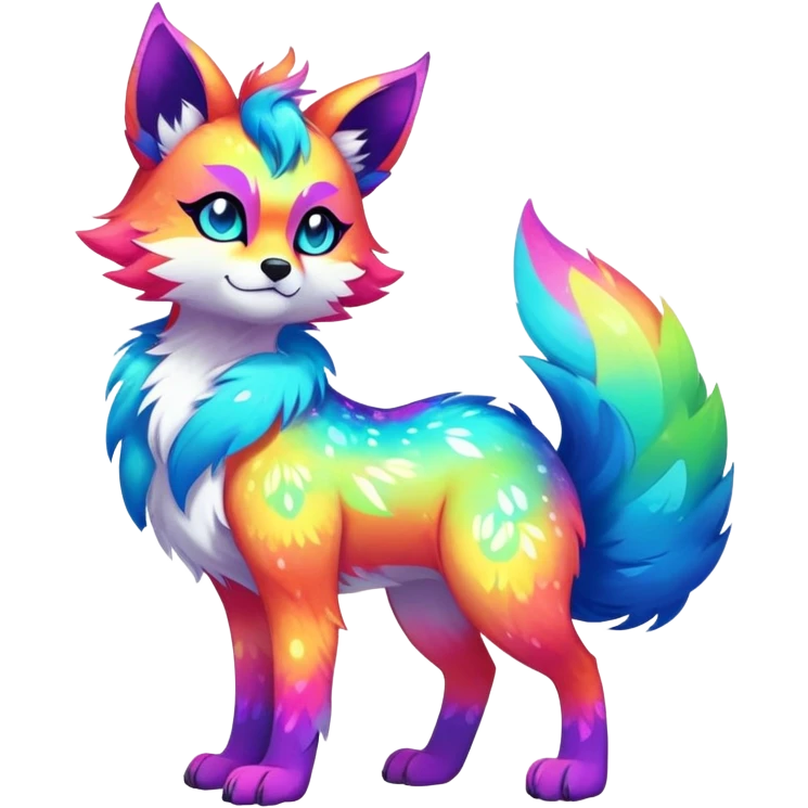 Neon-colored multi-colored cool Falvie-Fionbri-creature-sparkle-fursona, full body, with random markings emoji