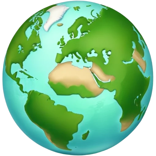 Earth globe with green continents shaped to form the number 8, iOS emoji style emoji