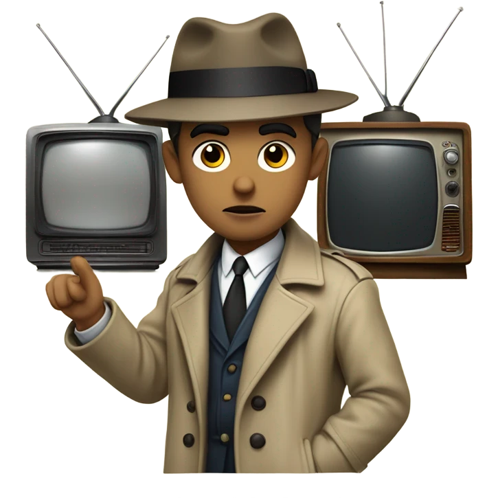 white detective standing in anticipation behind a vintage TV set emoji