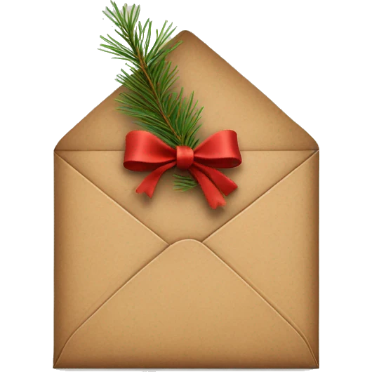 Light brown envelope wrapped in red twine with pine under the bow emoji