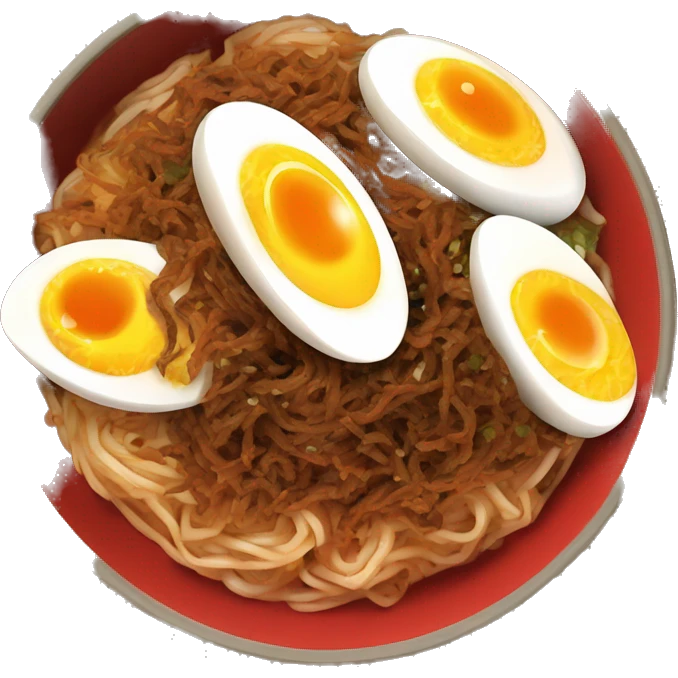 A bowling of red spice buldak noodles with two boiled egg  emoji