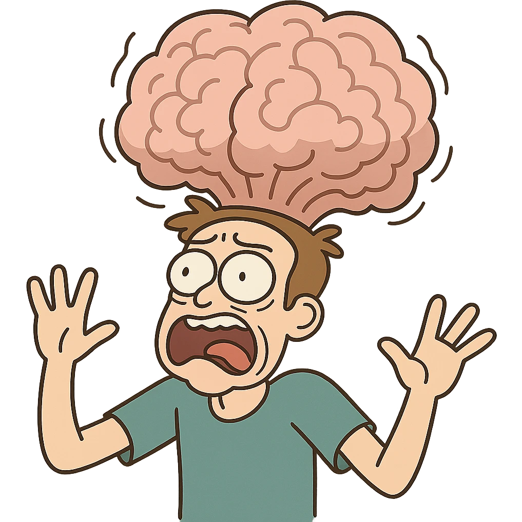 cartoon-style blown up brain, exaggerated and expressive emoji
