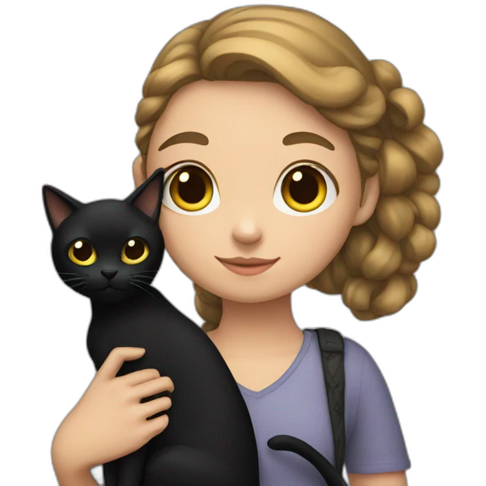 girl holding a black cat on her shoulder  emoji