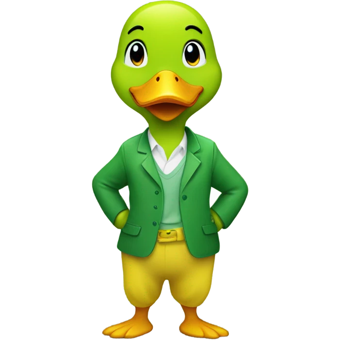 Green happy duck with yellow pants emoji