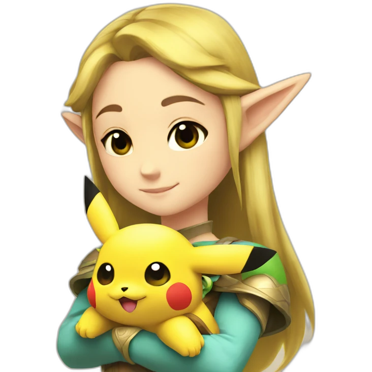 Princess Zelda cuddling a pikachu emoji