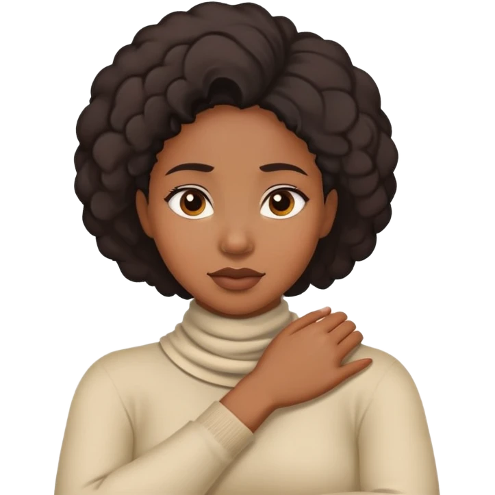 Black women crossing her arms around her neck with a 🙄 facial expression  emoji