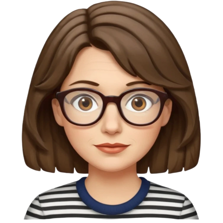 fair-skinned caucasian woman, 40s, chin-length rather wavy/unruly brown-ish hair with some white stripes (shaggy haircut), hazel eyes emoji