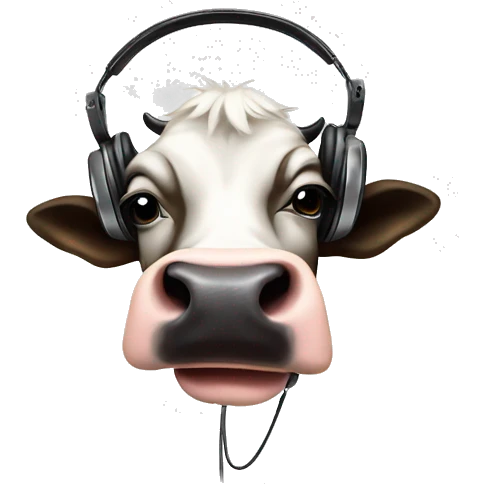 cute cow head melting with head phones listening to music emoji