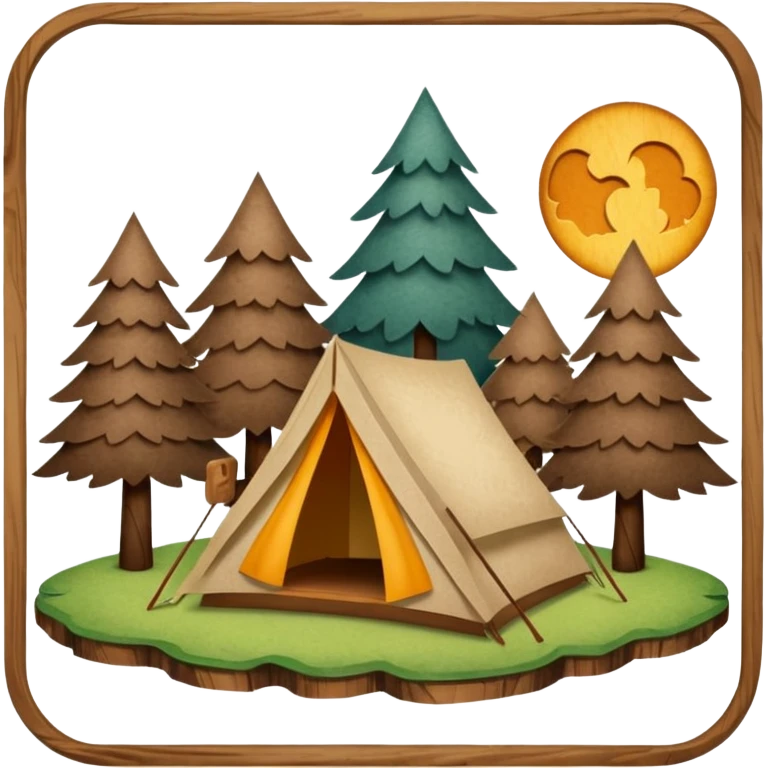 Wooden Camping sign made of felt texture, scrapbooking style, transparent background emoji
