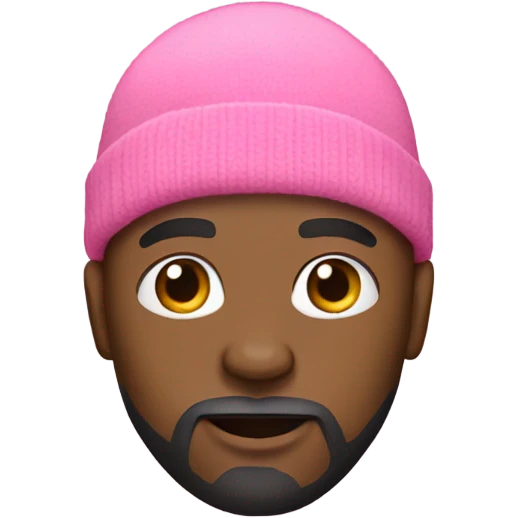 Bald black man with a beard and pink beanie emoji