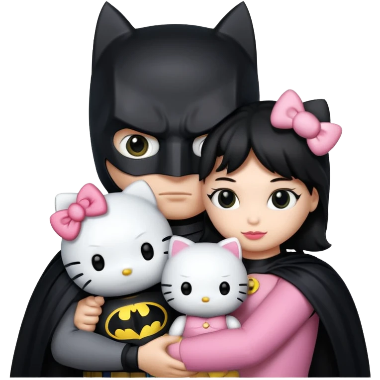 Hello kitty cuddoing with batman emoji
