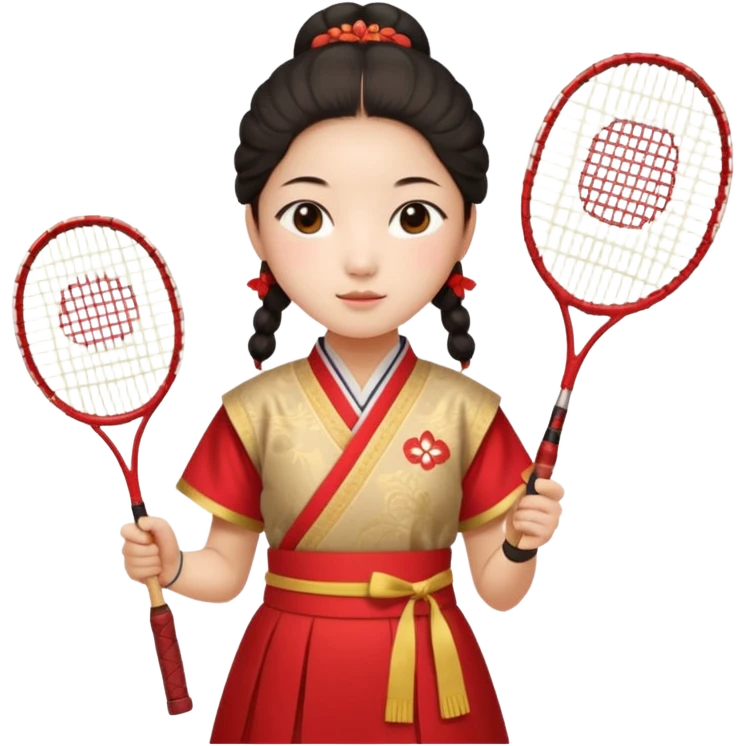 ancient gongsam girl with 1 badminton racket, red emoji