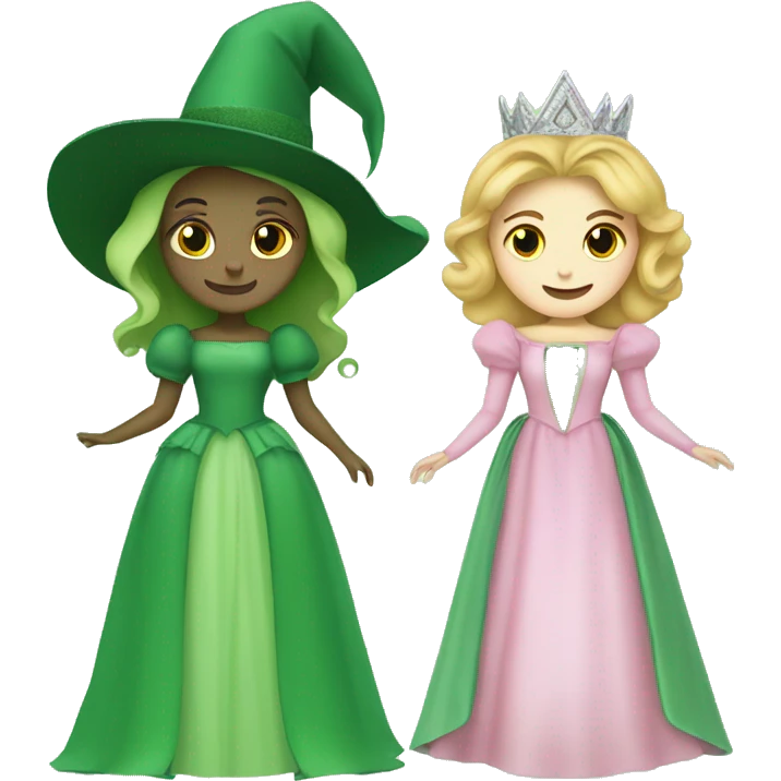 glinda (pink) and elphaba (green) emoji