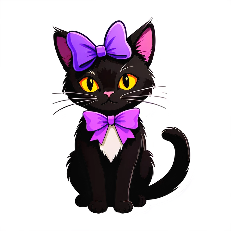 Black cat with a purple bow emoji