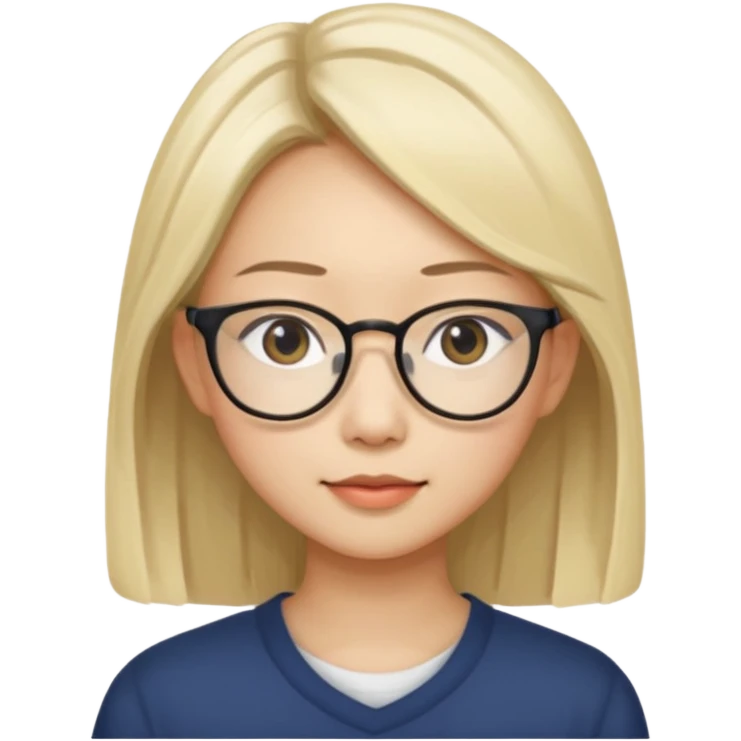 asian looking female with slight blonde hair a little longer  with eye glasses, fair complexion not that pointed nose but slighty little eye please make the hair longer shoulder length emoji