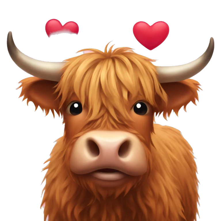 highland cow with hearts emoji