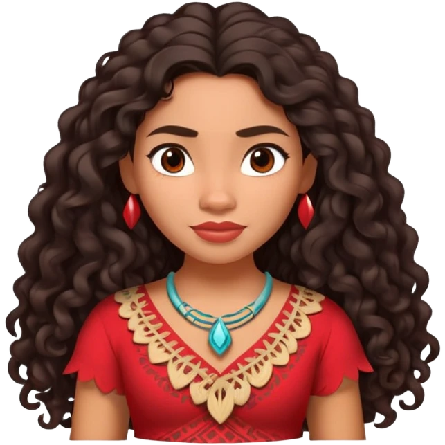 Moana character with long curly dark hair, wearing a red top, Polynesian princess emoji