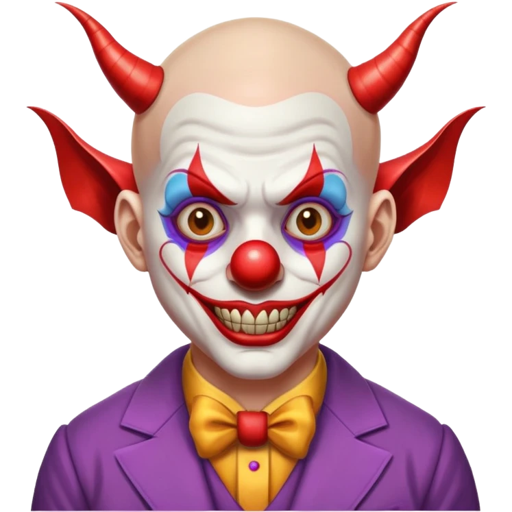 demonic clown wearing a leisure suit, bald with different horn styles emoji