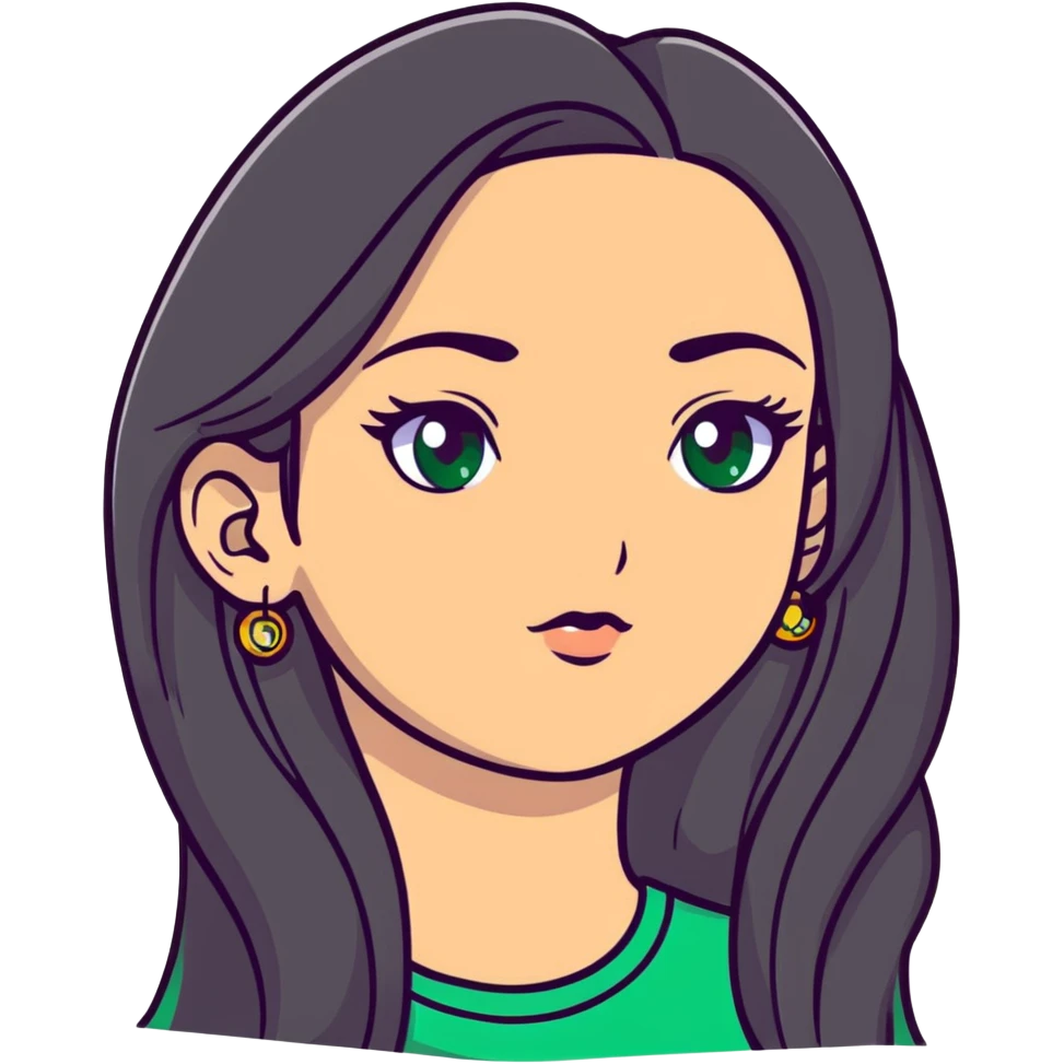 girl with long smooth hair, green eyes, earrings emoji